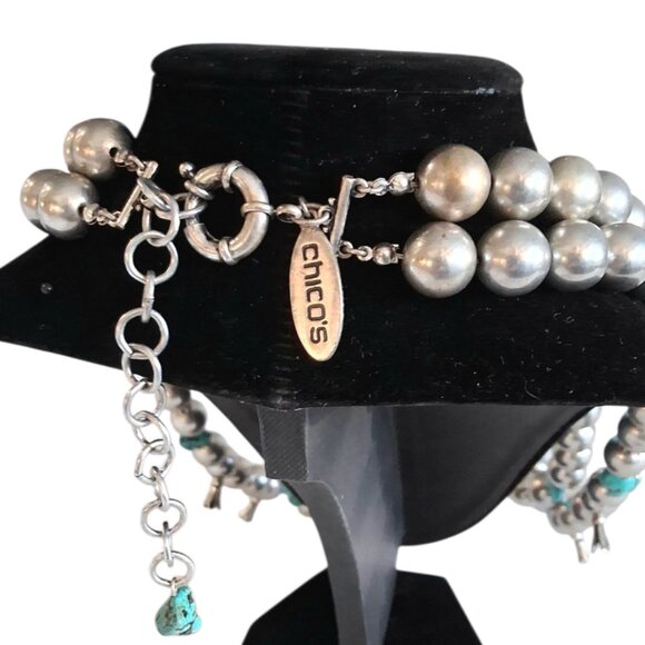 Vintage Chicos Faux Turquoise Squash Blossom Ceremonial Necklace - Picture 6 of 8